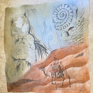 Vintage Italy Scarf Camel Desert Scene 34" x 35"